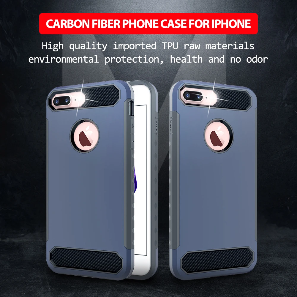 

FastDeng Environment Carbon Fiber Case For iPhone 6 7 8 plus Soft TPU + Hard PC Shockproof Anti-Skid Cover for iPhone X XR XSMax