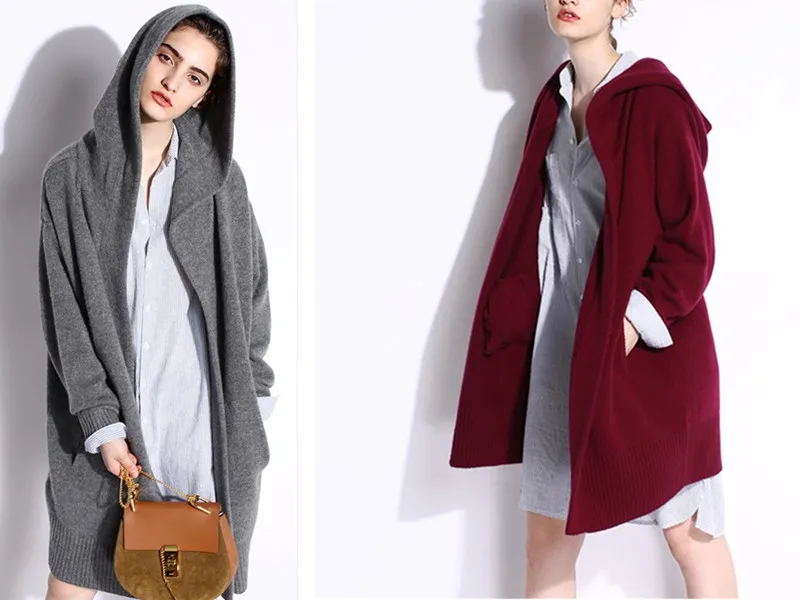  high grade goat cashmere add thick women's fashion hooded long cardigan sweater overcoat S-XL