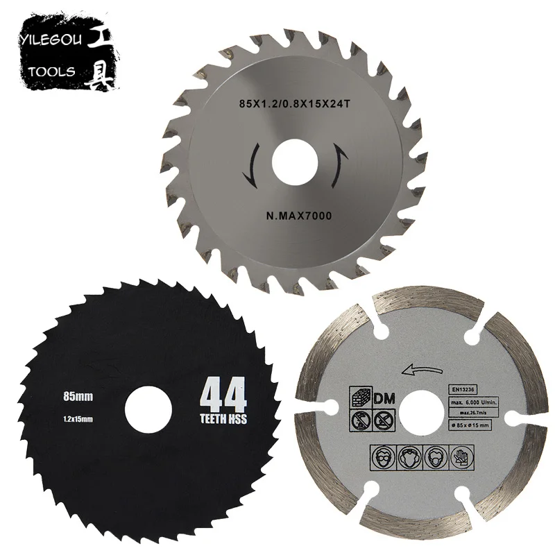 85 мм циркулярные пилы 44 прекрасно подходит для зубов, HSS пилы 24 зубы TCT дерево пилы 85*15 мм Daimond Лезвия Мини циркулярная пила диаметр 15 мм - Цвет: 3 Pieces Mix Pack