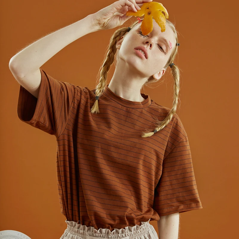 Loose font b Tee b font font b Tops b font Striped Printed Chinese Characters Behind