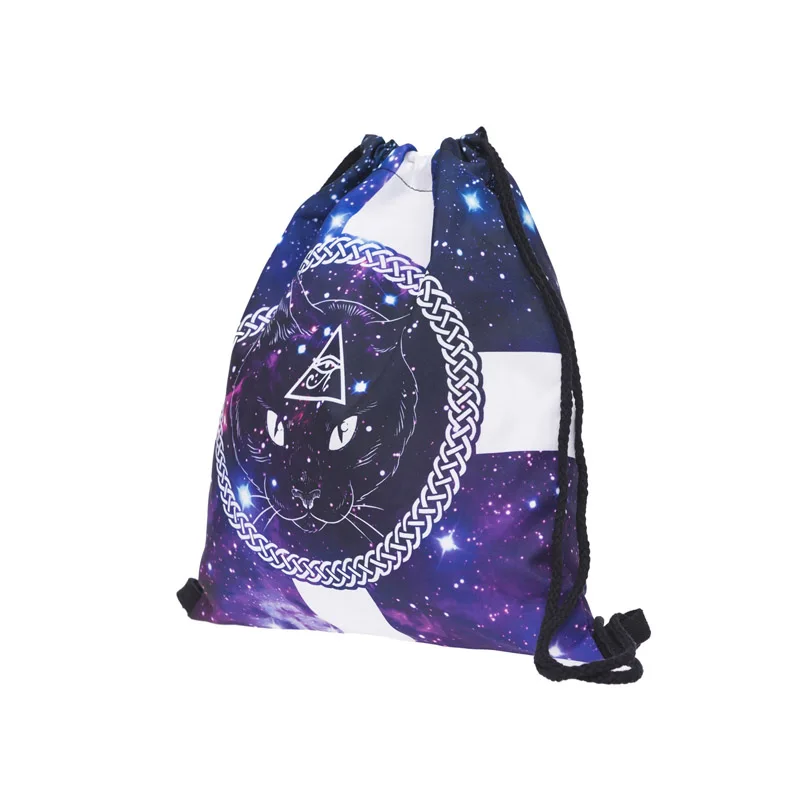 Звездное небо 3D печатных кошка мешки Drawstring Мода для девочек-подростков мальчиков плеча рюкзак дорожные сумки для хранения Mochila Escolar