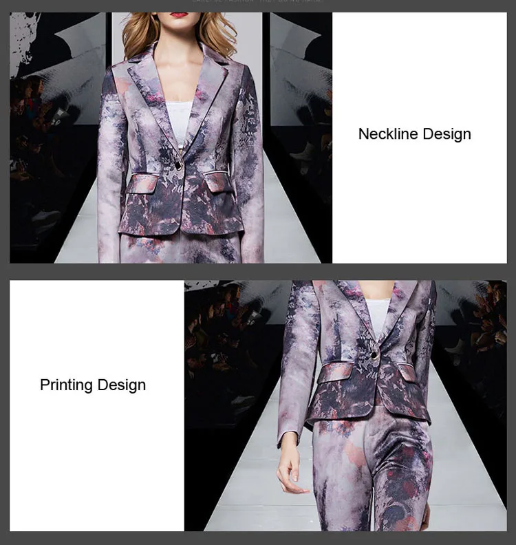 Print Women Business Suit Purple Color Pants Set 2017 04