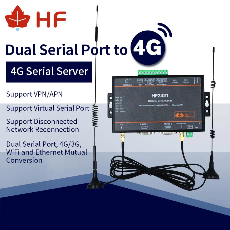 HF2421 4G двойной последовательный порт сервера RS232 RS485 RS422 к Ethernet WIFI 4G 3g GPRS сети конвертер