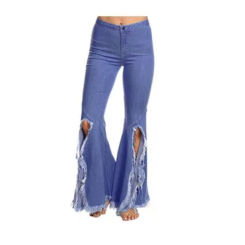 

Women's jeans 2019 New High waist Stretch jeans Women Europe and America Fringed jeans Irregular Denim trousers Size S-XXL