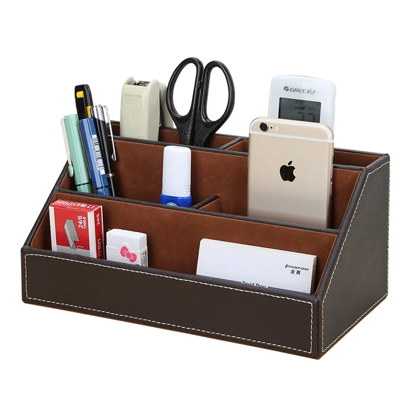Pu Leather Desktop Organizer Stationery Storage Box Pen Pencils