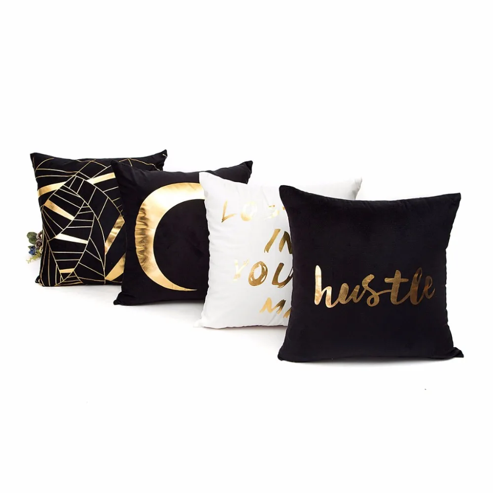 

2019 Creative Bronzing Pillowcase Cover Pillow Art Moon Number Geometry pattern black/white color Bedroom Home Decorative