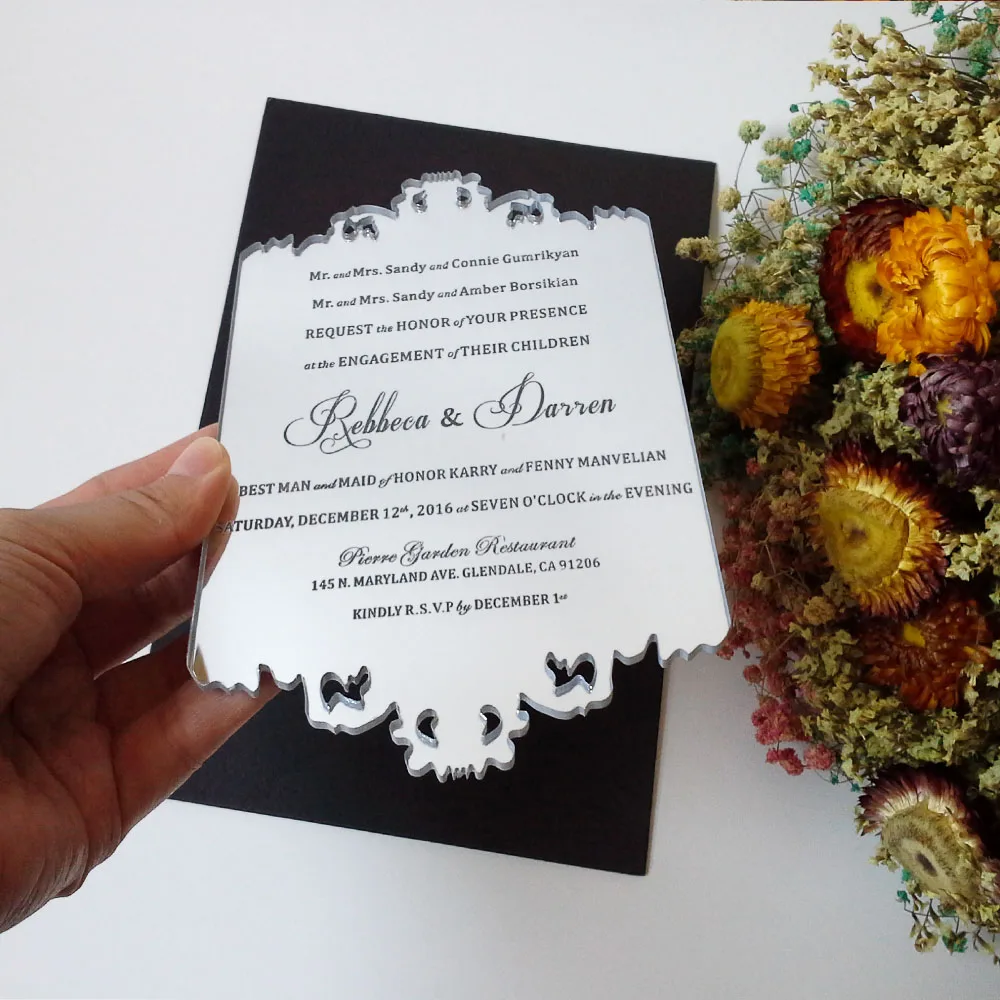  Customized sample for silver mirror acrylic wedding invitation card - 32762078470