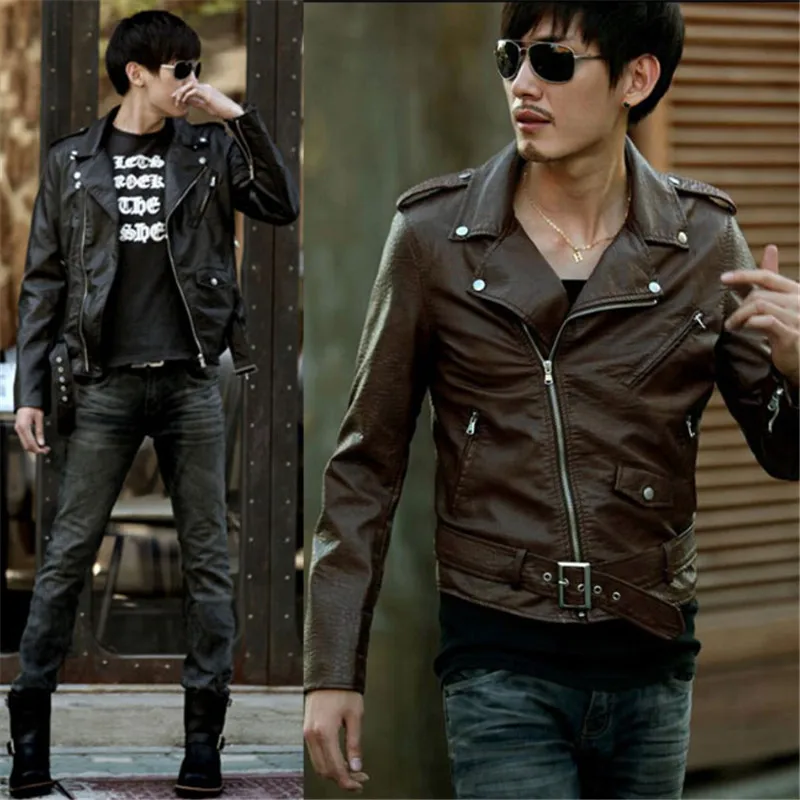 Мотоциклетная куртка кожаная на молнии для мужчин погоны куртке 2018|mens motorcycle leather