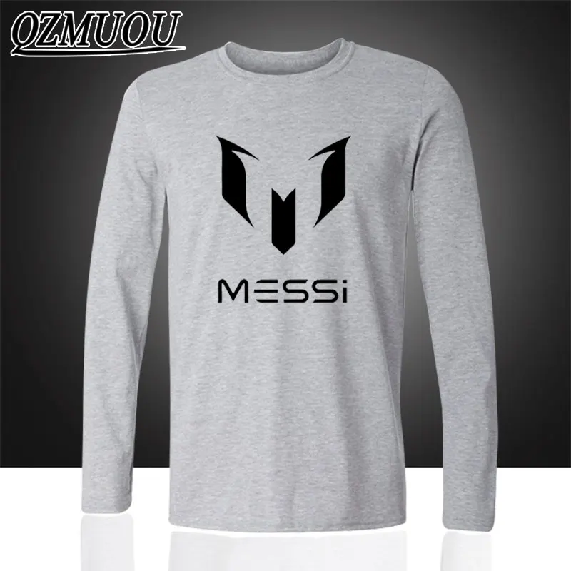 Модная футболка Lionel MESSI mark MESSI, хлопковая Футболка с круглым вырезом и круглым вырезом для отдыха, Мужская футболка с длинными рукавами - Цвет: Gray1