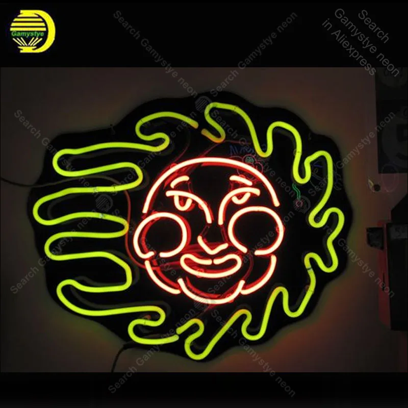 Neon Sign Smile Sun Face Signs Real Glass Tube Board Bulb Signboard decorate home Bedroom Handcrafted lamps Light up | Лампы и