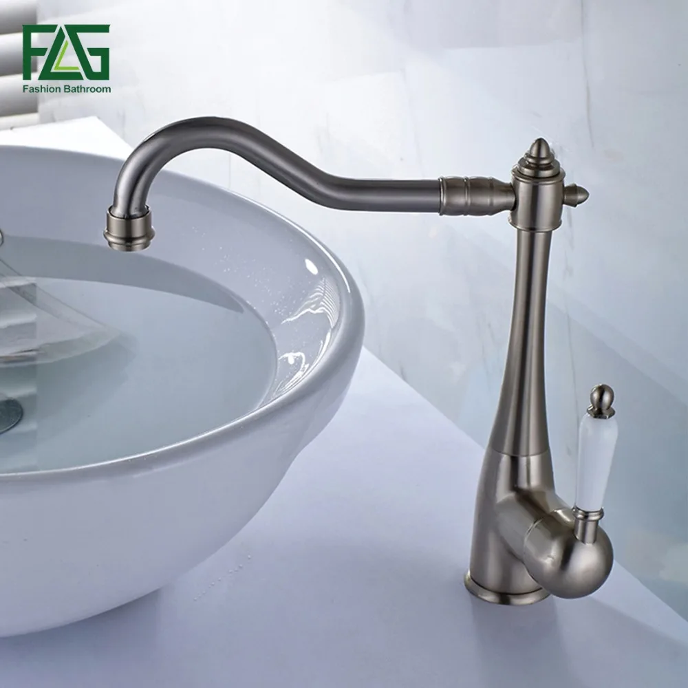 

FLG Euro Basin Faucet Sink Faucet Brushed Nickel Cold Hot Porcelain Holder 360 Degree Swivel Bathroom Wash Basin Faucet Tap M262