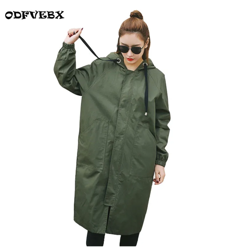 

Boutique women bf windbreaker long section spring autumn new fashion loose wild casual hooded large size was thin coat female