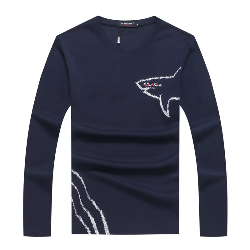 TACE& SHARK бренд Осенняя мужская повседневная хлопковая Футболка Homme модная футболка с принтом акулы с длинным рукавом мужские футболки для фитнеса