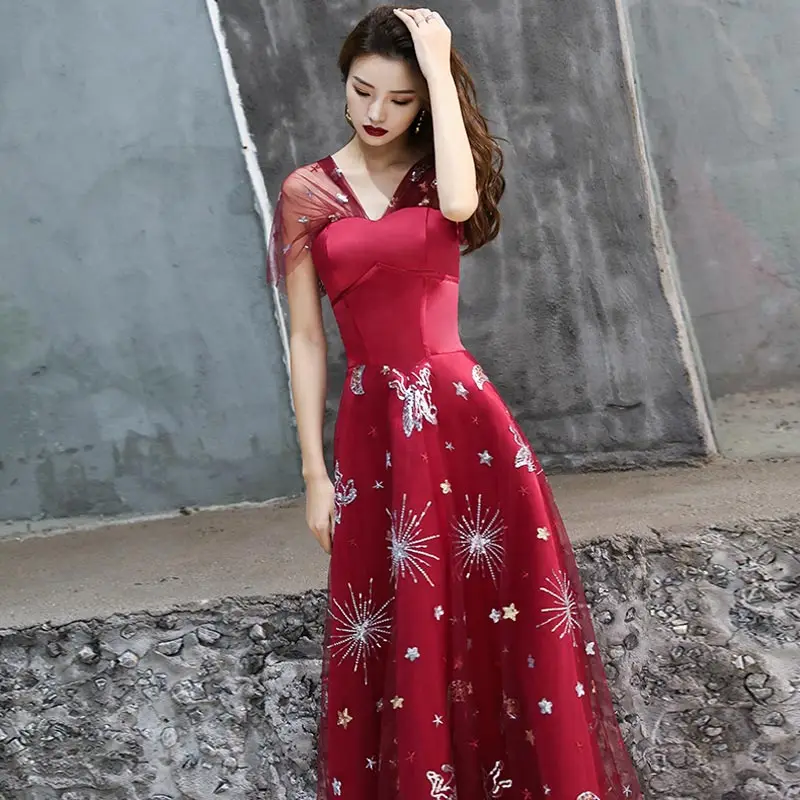 FADISTEE Новое поступление Элегантное Длинное платье для выпускного вечера Вечернее платье с пайетками простое бордовое вечернее платье 2019