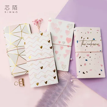 

Pink Gold Foil Leather Cover Journal and Notebooks Bandage Portable Planner Month Daily Grid Paper Note Book School Stationery