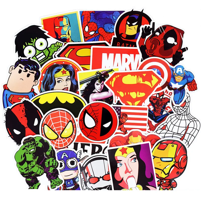 

50Pcs Super Hero Stickers For Suitcase Skateboard Laptop Cell Phone Motorcycle Bicycle Car Accessories Mixed Marvel Stickers