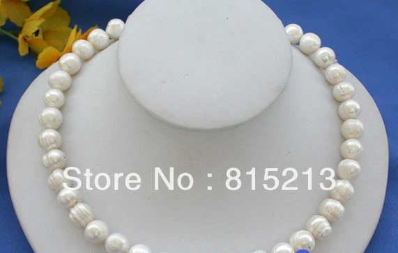 

FREE SHIPPING>>>@@ > N752 17" 13MM WHITE round screwed FW CULTURED PEARL NECKLACE
