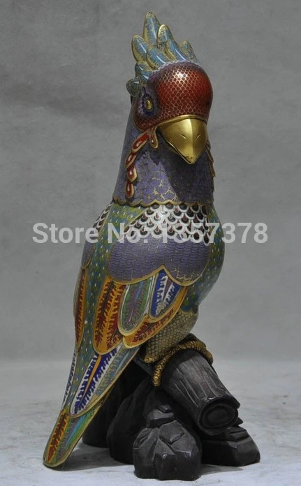 

shitou 00605 16' Chinese Cloisonne 24K Purple Bronze Gold poll parrot popinjay Bird Statue discount 30% (C0324)