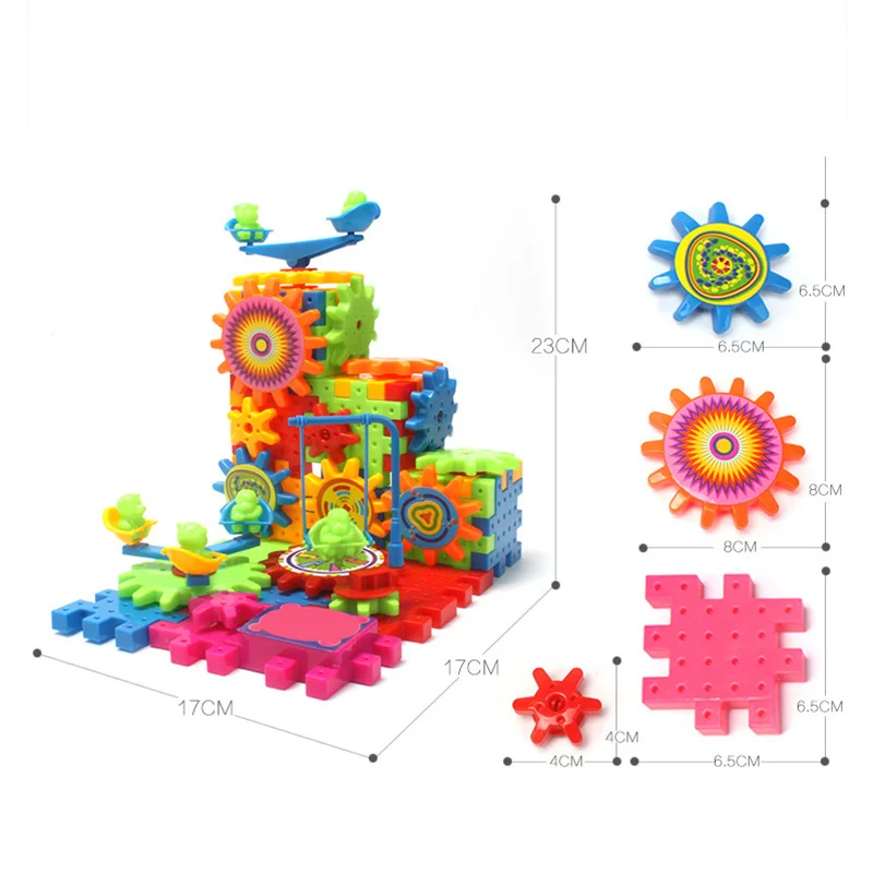 81 Pcs 플라스틱 전기 기어 3D 퍼즐 빌딩 키트 아이들을위한 벽돌 교육 완구 선물 M09