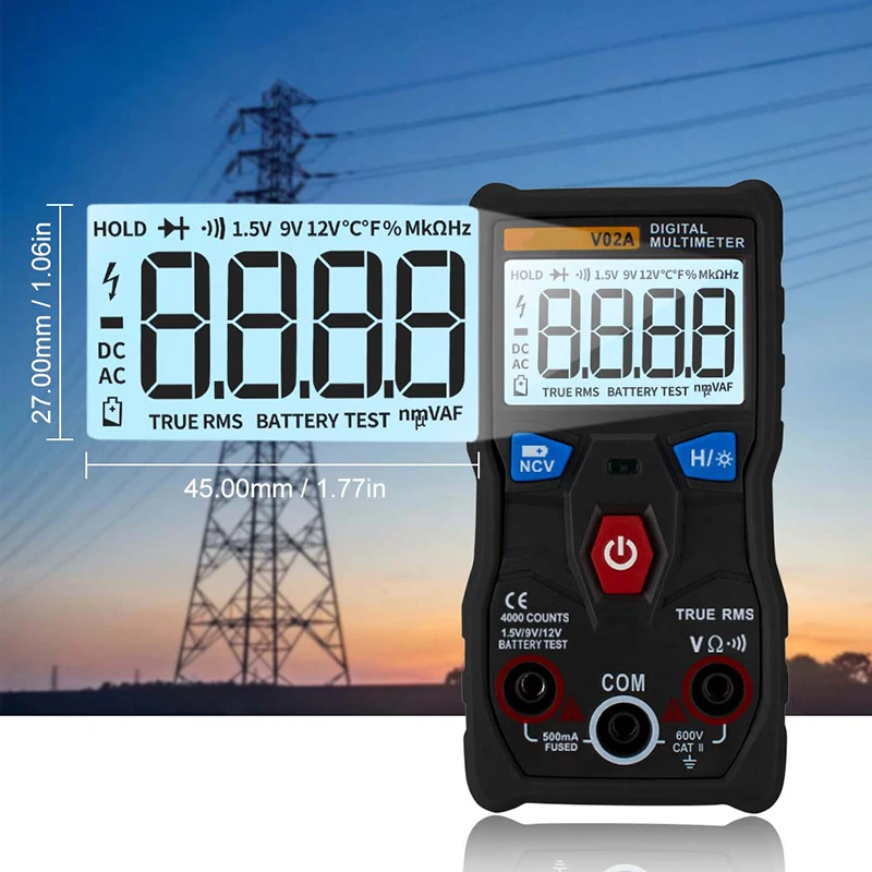 

V02A Data Multimeter Digital LCD Voltmeter Auto Range Diode Resistence Frequency Capacitance Tester SDF-SHIP