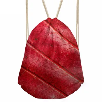 

Fashion Women Shopping Drawstring Bags 3D Red Leaves Printing Girls Backpacks Travel Shopping Softback Storage BagsSumka