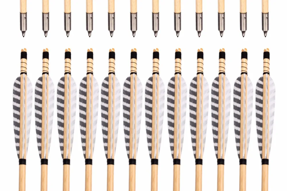 LongbowMaker 12PK Traditional Handmade Archery Self Nocks Wooden Arrows