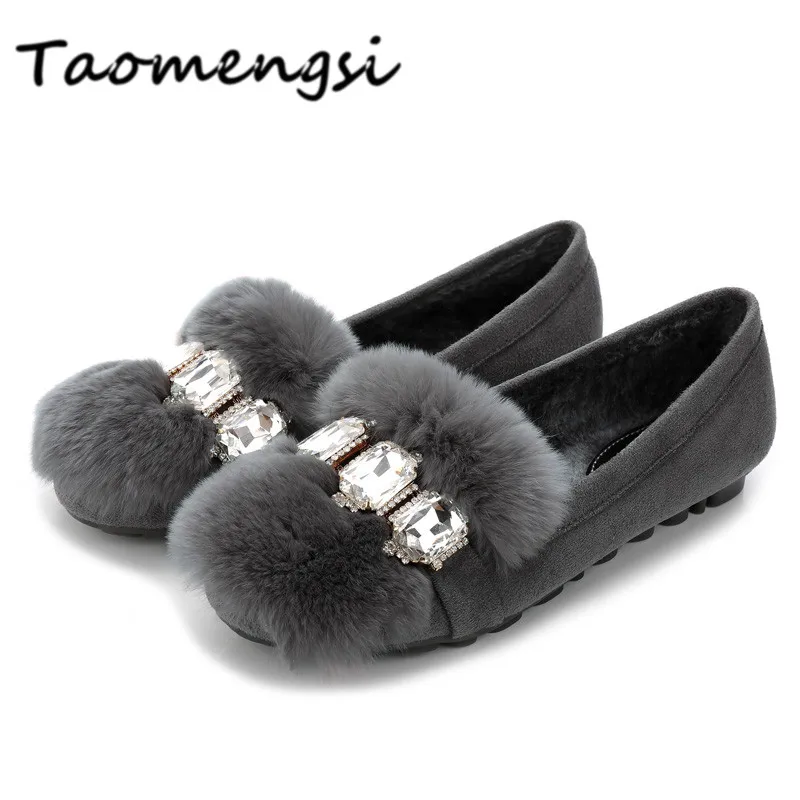 

Taomengsi 2017 Womens snow boots Ladies winter shoes fashion Round Toe crystal diamond Rabbit hair Thick Warm/33-43 Woman boots
