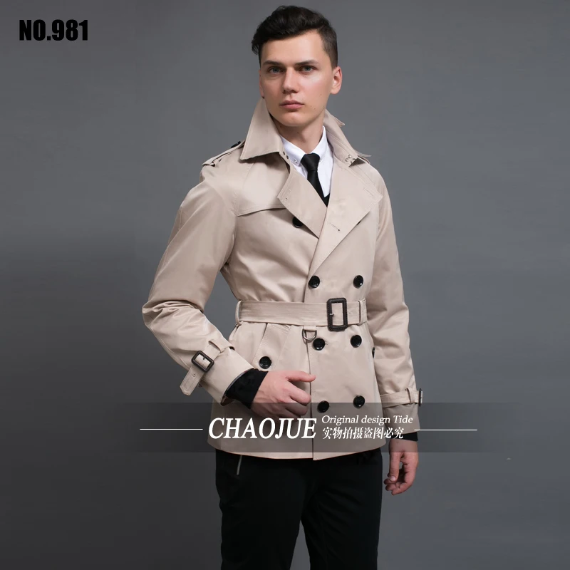 

Hot New Men's Trench Coat Men Fashion Korean Short jackets Spring Autumn Brand Casual Long Sleeve Double Button Outerwear Coats
