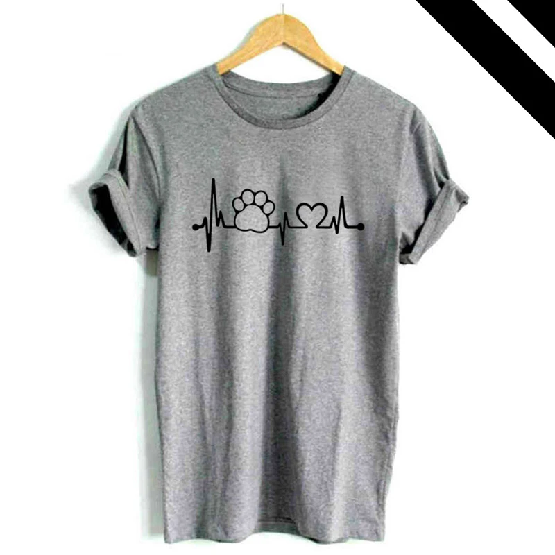 

2019 Summer Women T Shirt Loose dog paw Printing Casual Female cat Tops Tee Short Sleeve O Neck Ladies Casual Plus Size Clothing