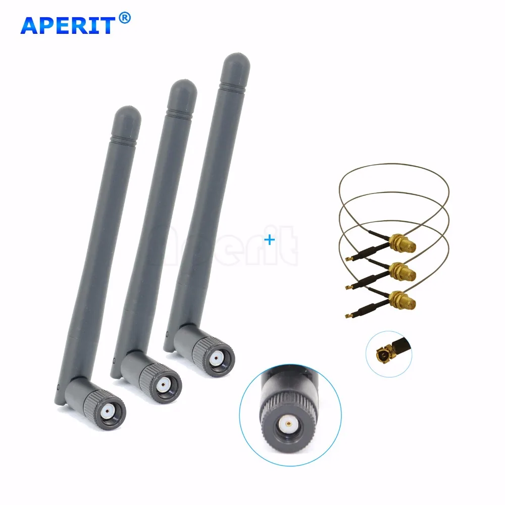 Aperit 3 2dBi RP SMA Dual Band WiFi Antennas + 3 U.fl Mod Kit for
