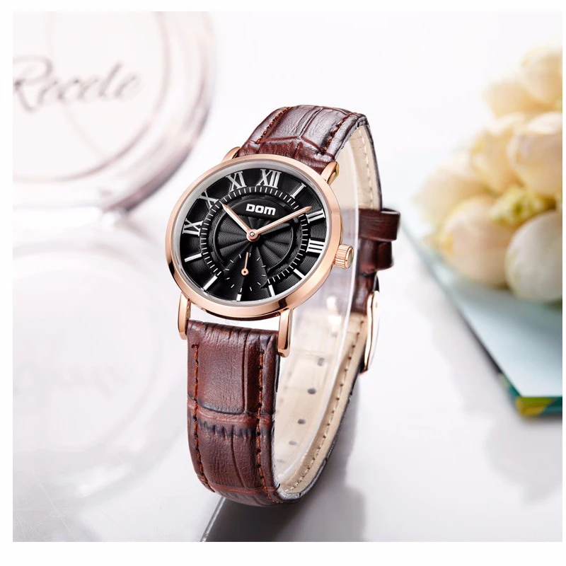 DOM Limited Edition Lovers Couple Watches Ladies Women's Watches Men's Watch Waterproof Quartz Leather Wrist Watch Clock MG-3211
