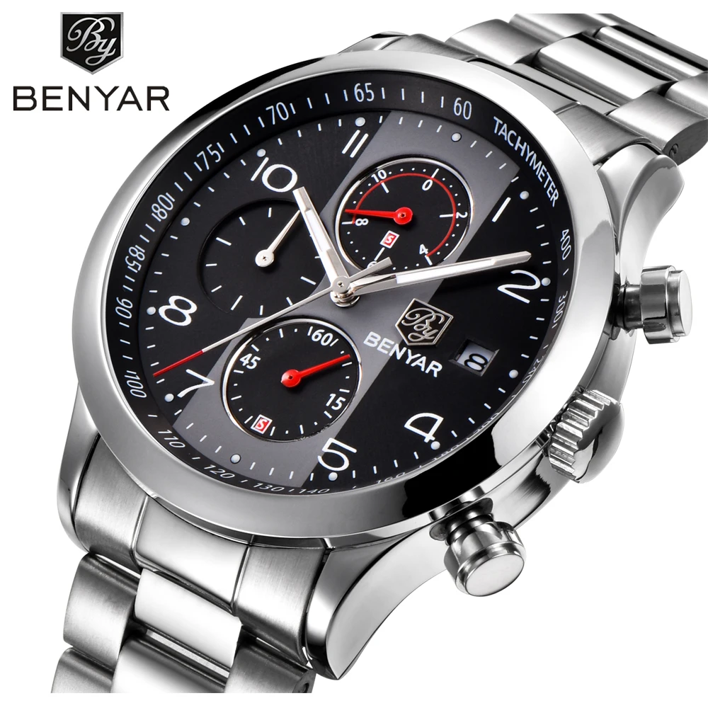 

BENYAR Men Watch 2019 Relojes Luxury Brand Fashion Chronograph Sport Quartz Clock Waterproof Full Steel Mens Wristwatches