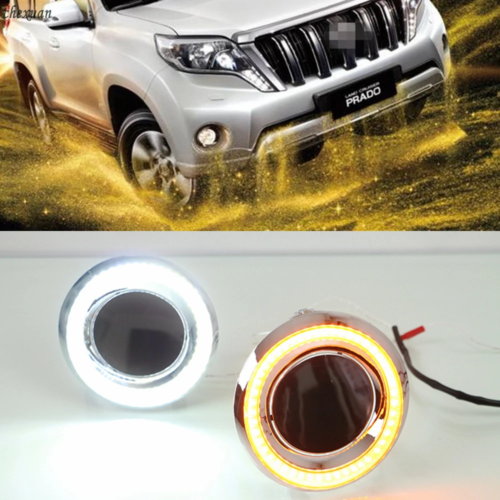 

CSCSNL 1 set For Toyota Prado FJ150 LC150 2014 2015 12v LED Daytime Running Light ABS fog lamp cover with Yellow Turning Signal