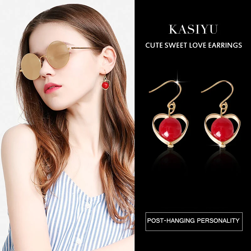 

new Korean version of female earrings simple personality geometric hollow love hearts female earrings hook
