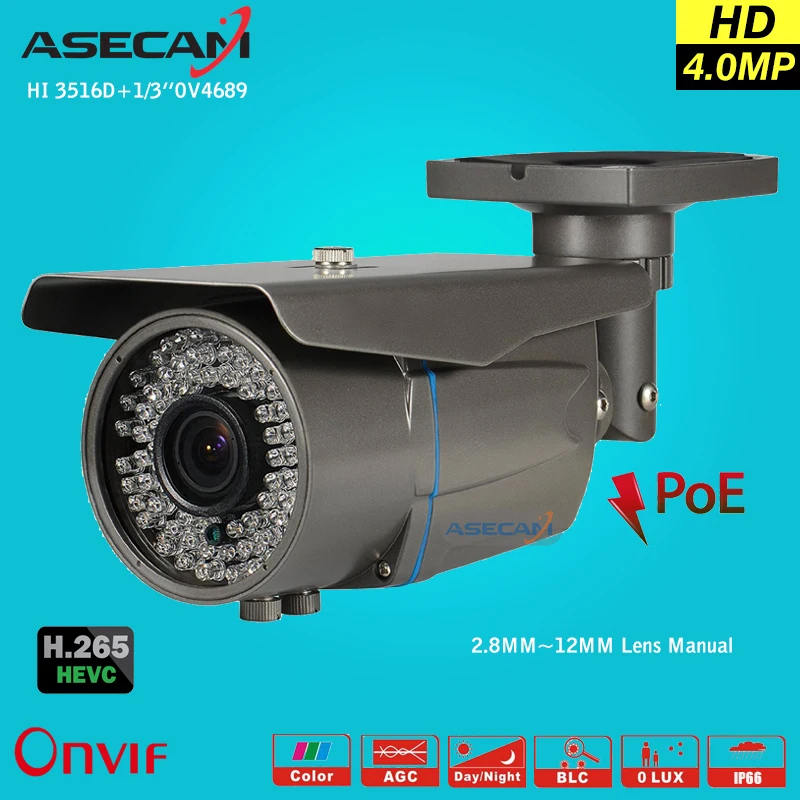 Super HD 4MP H.265 IP Camera Zoom Varifocal 2.8-12mm lens OV4689 HI3516D Onvif Bullet CCTV Outdoor PoE Network Security Camera camera : image Super HD 4MP H.265 IP Camera Zoom Varifocal 2.8-12mm lens OV4689 HI3516D Onvif Bullet CCTV Outdoor PoE Network Security Camera camera