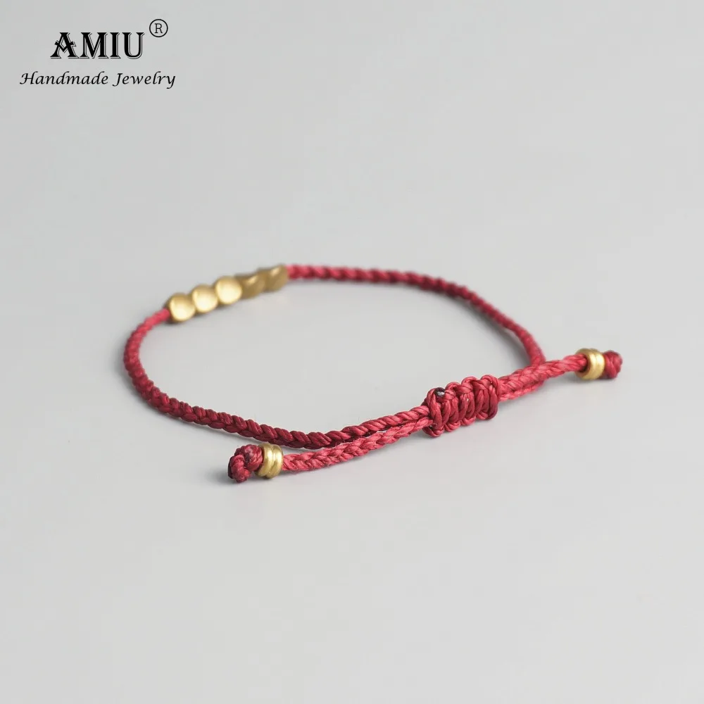 AMIU Handmade Tibetan Copper Bead Lucky Rope Bracelet & Bangles For Women Men Wax Thread Bracelets