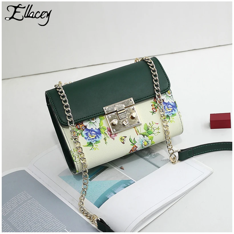 

New 2017 Women Floral Printed Flap Bag Mini Messenger Bags For Girls Lock Casual Crossbody PU Leather Small Shoulder Bags