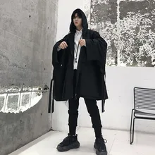 Одежда для пар мужской черный плащ с капюшоном мужской женский уличная хип хоп в стиле панк готик плащ-ветровка куртка