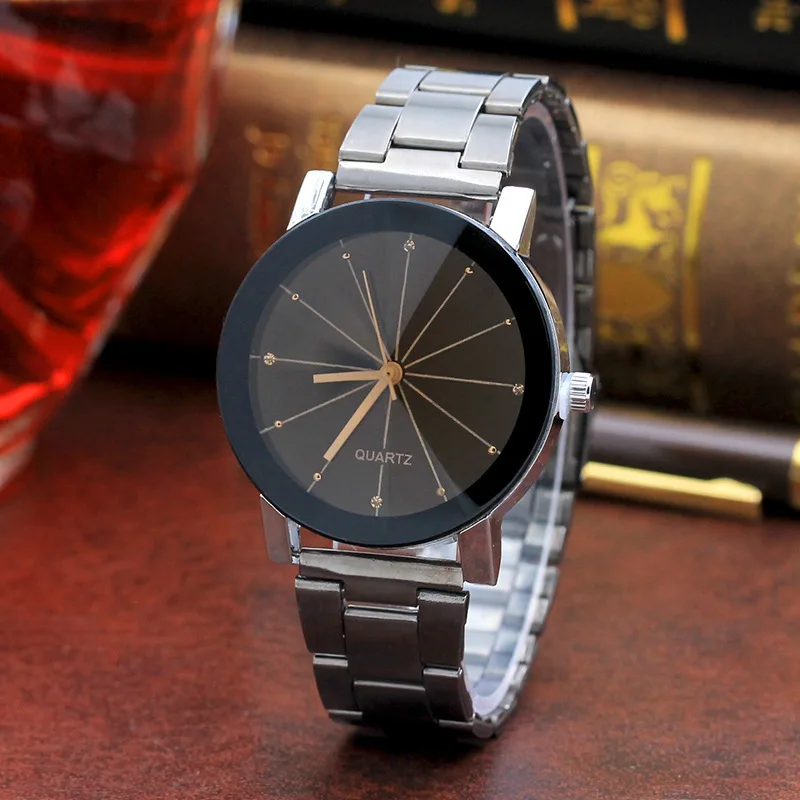 Стильные кварцевые часы для влюбленных черный сталь минималистский Творческий Wo для мужчин s наручные часы для мужчин Diamond Часы