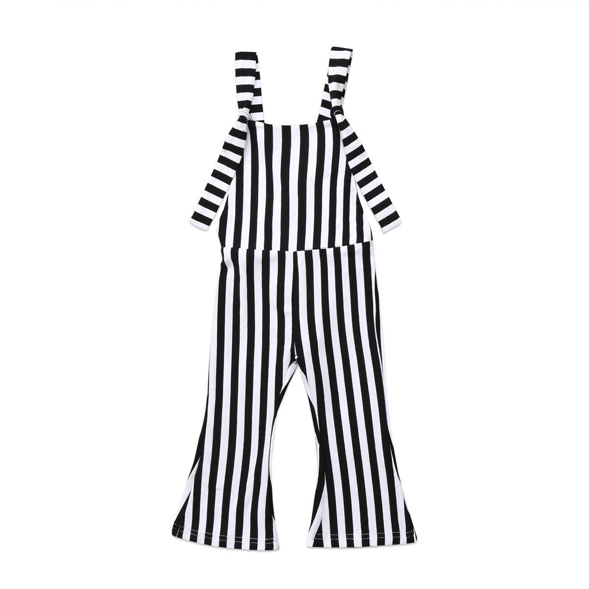 Kids Baby Girls Striped Brace Bell Bottom Pants Overalls Romper Outfits