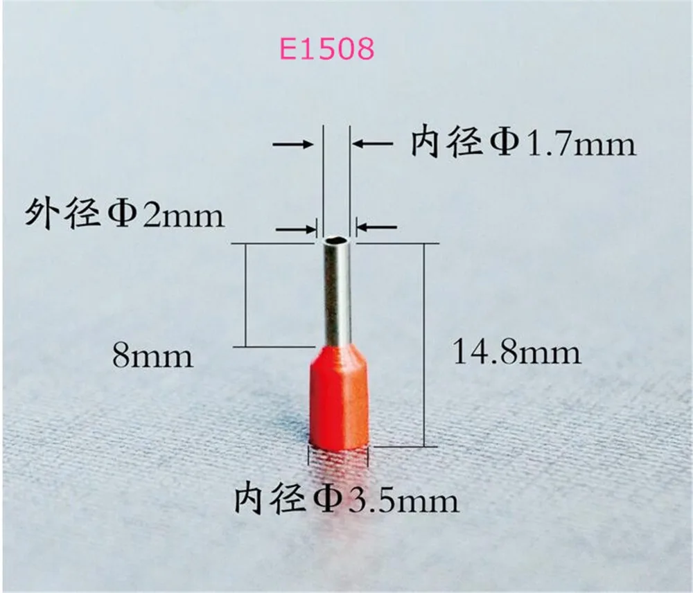 

1000pcs/bag E1508 E1510 E1512 E1515 E1518 Tube Insulated Terminals 1.5mm2 Square Insulated Cord End Terminal Wire Ferrules