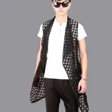 Тренд Лето Тонкий мужской жилет средней длины кардиган-безрукавка жилет, мужской жилет! M-XXL