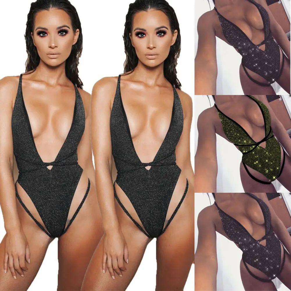 Women's One Piece Monokini Bikini Sparkly Beach Swimsuit Swimwear Bathing Suit|Body Suits