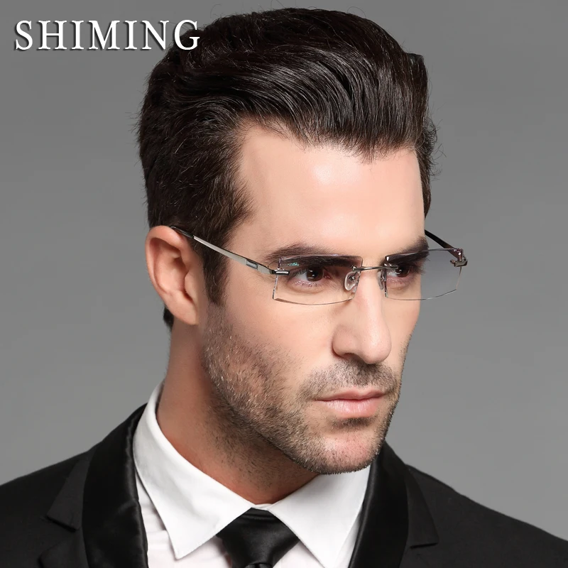 Koop 2017 mannen Pure Titanium Bijziendheid Glazen Diamant Trimmen Randloze Bril Balancing Licht Gradiënt Anti straling Bijziend Lenzen