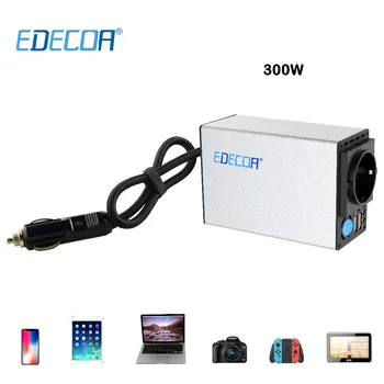 EDECOA-inversor de potencia de 300W para coche, dispositivo de onda sinusoidal modificada, DC 12V a AC 220V, Cargador USB dual 1