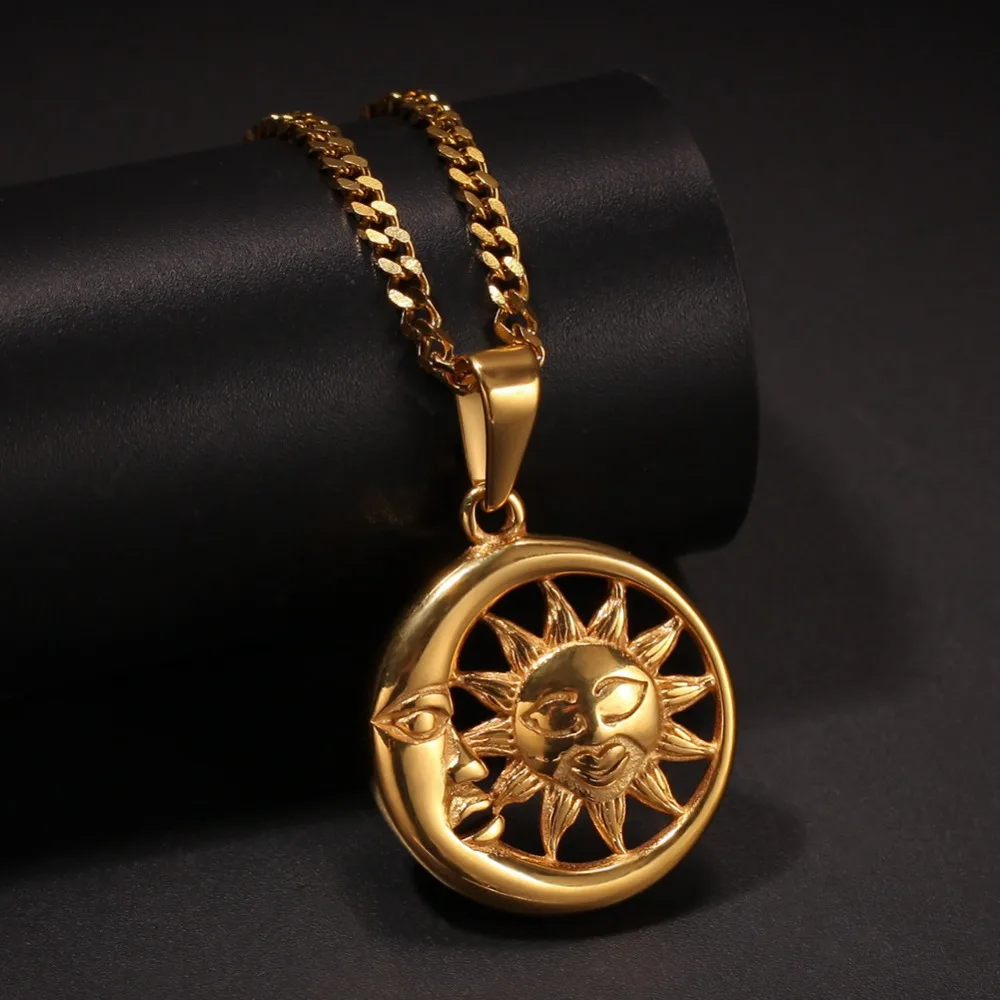 

2019 New arrived Men Hip hop Moon and Sun pendant necklaces Stainless Steel fashion male vintage pendants Necklace jewelry gifts