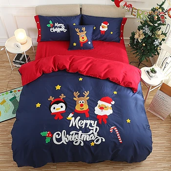 

60S Egyptian Cotton Blue Christmas Luxury Bedding Set Twin Queen King size Kids Adults Duvet cover Bed sheet set New Year Gifts