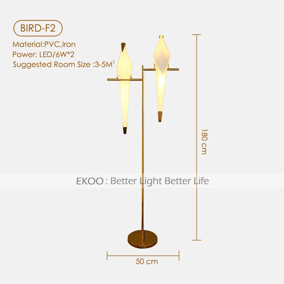 EKOO Современная птица абажур Золотая Базовая Напольная Лампа светильник с светодиодный металлический лампочка - Цвет абажура: 2 light
