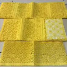 Nigerianischen Gelb aso oke headtie mit perlen afrikanische gele kopf tragen sheadtie gele frauen headtie für party 3 stück/ lot-LP30
