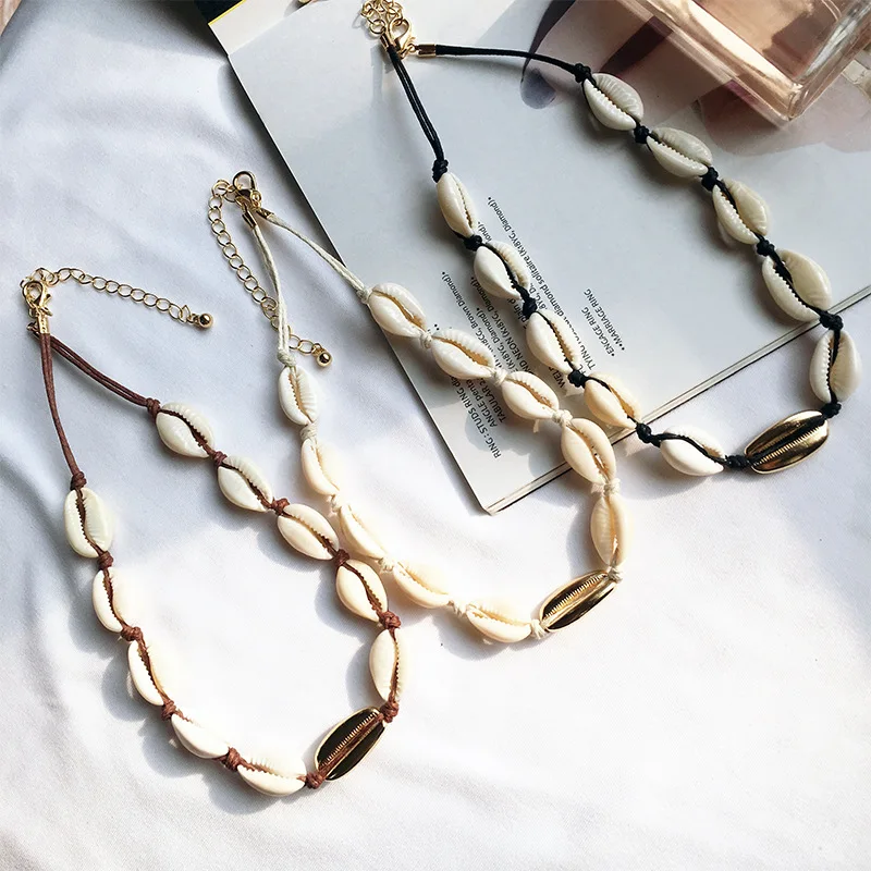 

2019 New Sea Style Gold Color Cowrie Shell Choker Necklace for Women Fashion Rope Clavicle Chain Statement Collier Beach Jewelry